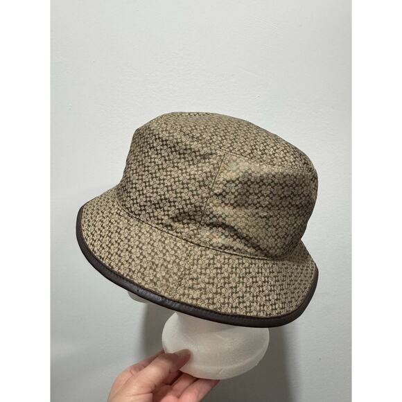 Coach Signature Jacquard Bucket Hat Leather Trim Size Small - Picture 2 of 5
